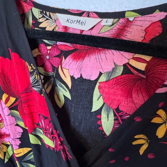 Kormei Womens Short Sleeve Floral High Low V-Neck Flowy Party Long Maxi Dress L - Picture 3 of 6